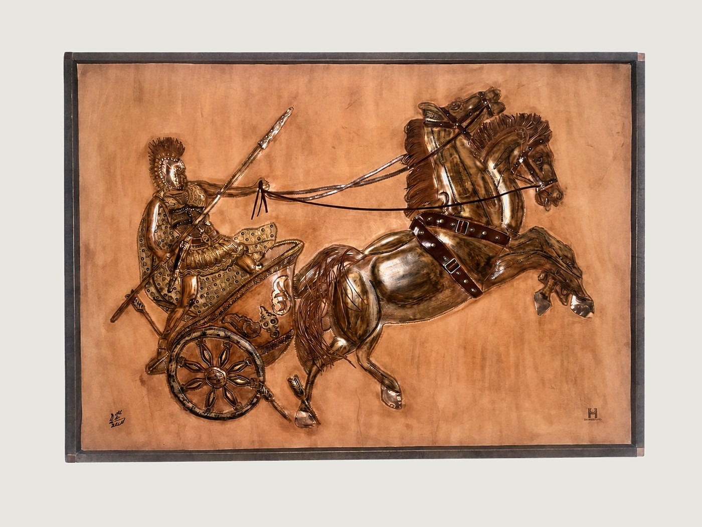 The War Chariot — relief panel in tooled leather